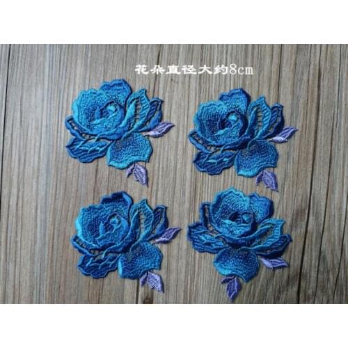 5 Pieces 7.5*4cm Exquisite Blue Flower Lace Applique Handwork Bridal Wedding Lace Applique DIY Sewing Accessories