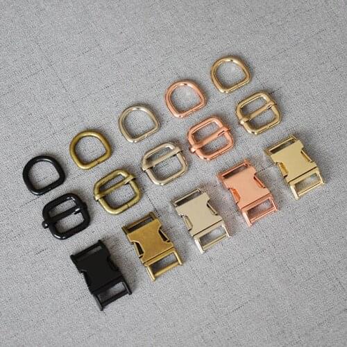 50 set 15mm webbing Metal hardware D ring adjuster belt strap slider release buckle for DIY dog collar Free laser lettering