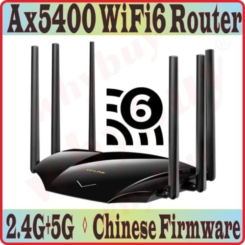 Chin-Firmware, 6 Antennas WiFi6 Wireless Router 802.11AX Double bands 2.4GHz 574M + 5GHz 4804M, 4 Gigabit ports, AX5400 Wi-Fi 6