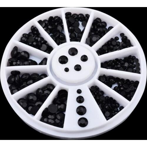 Black 3D Nail Art Rhinestone Pearls Acrylic Flatback Nail Tips Sticker Decoration Wheel DIY Beauty Makeup Tools