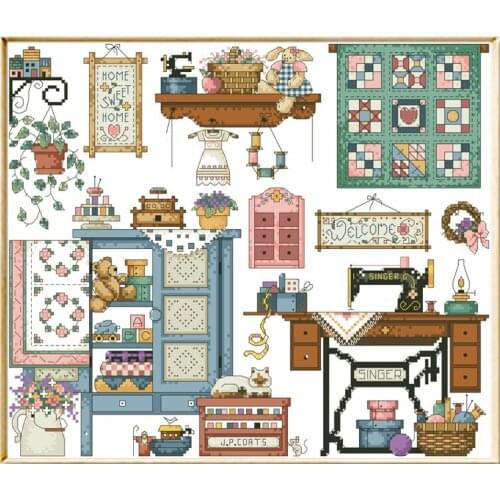 Home Sweet Counted Cross Stitch Patterns Kits Printed Embroidery Sets 11CT 14CT Diy Sewing Needlework Crafts Home Fun Home Decor