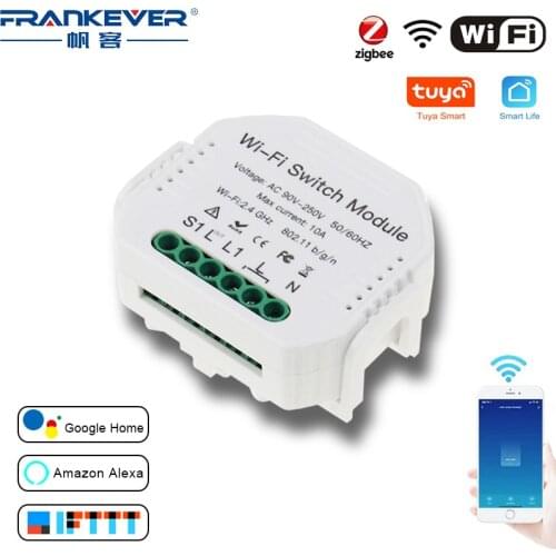 FrankEver Zigbee Wifi Smart Light Switch 10A Diy Breaker Module 2 Way Control Smart Life Tuya Works with Alexa Google Home