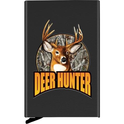 Classic Black Metal Case Deer Hunter Design Credit Card Holder Men Slim Anti Protect Travel ID Cardholder Women Rfid Wallet