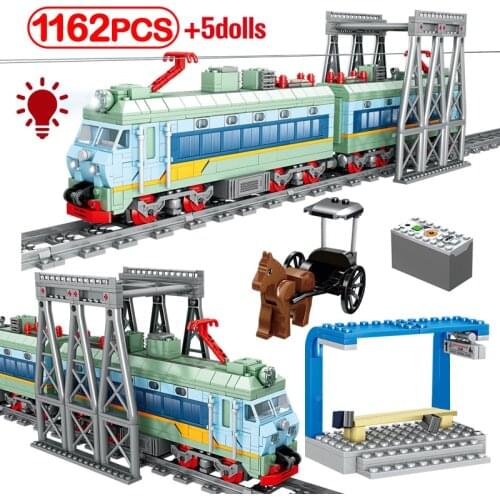 City Creator Technical Electric Christmas Train Railway Car Building Blocks Classic Track Train Station Figures Bricks Kids Toys