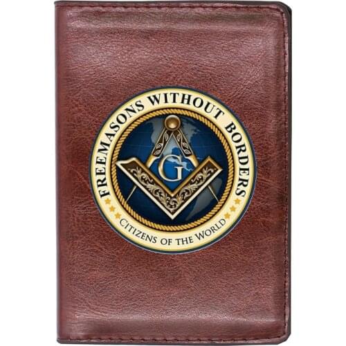 High Quality Leather Vintage Masonic Logo Printing Travel Passport Cover ID Credit Card Case