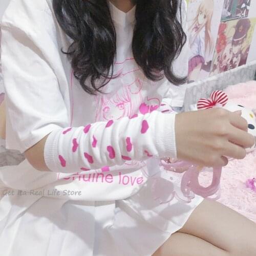 Kawaii Arm Warmers Striped Dots Cute Glove Arm Cover Pink Long Wristband Harajuku Sweet Lolita Cosplay Accessories T411