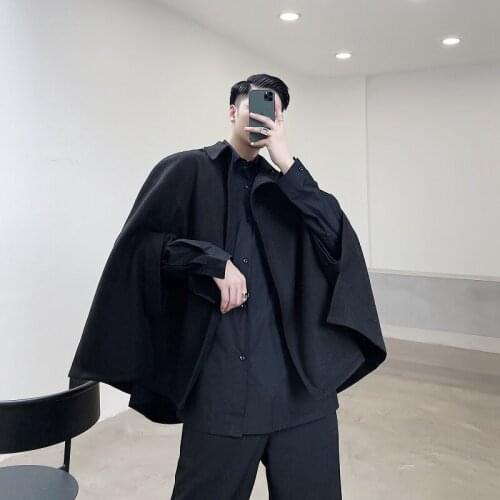 Mens coat autumn and winter loose short windbreaker mens casual woolen clothes bat sleeve coat Yamamoto wind black large size
