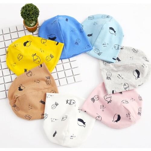 New Autumn Childrens Hat Winter Baby Boy Girl Cotton Caps Kids Headwear Beanies Cartoon Fish Print Hats Accessories