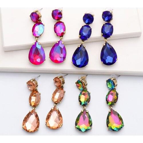 New Fashion Irregular Colorful Rhinestone Long Drop Earrings High Quality Crystal Dangle Earrings Jewelry Accessories For Women