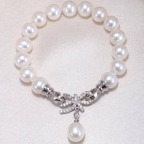 NEW 2Pcs Ethnic Bow Natural Cultured Freshwater Pearl 8-9MM Bracelet Gifts 7.5"