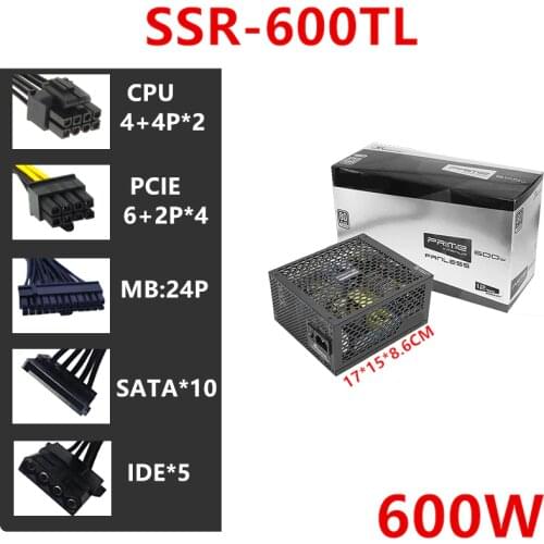 New PSU For Seasonic Full Modular 80plus Titanium Zero Noise Without Fan 600W Power Supply PRIME Fanless TX-600 SSR-600TL