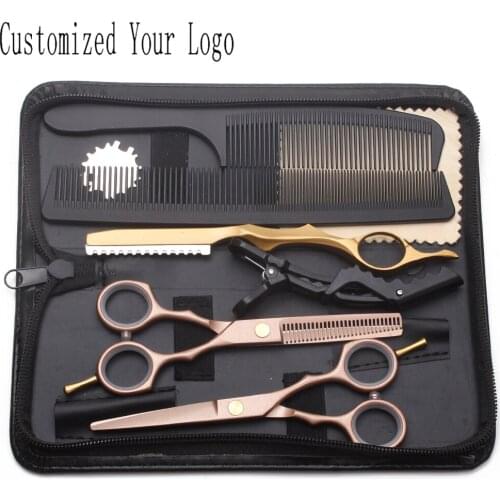Suit 5.5" 16cm Stainless Customized Logo Rose Gold Normal Scissors Thinning Shears Professional Hair Scissors Styling Tool C1104