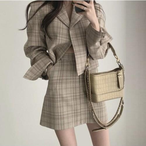 OL Office WomenS Suits Korean Chic Fashion Temperament Short Suit Jacket Skirt Two-Piece Suit Clothes For Fall Outwear