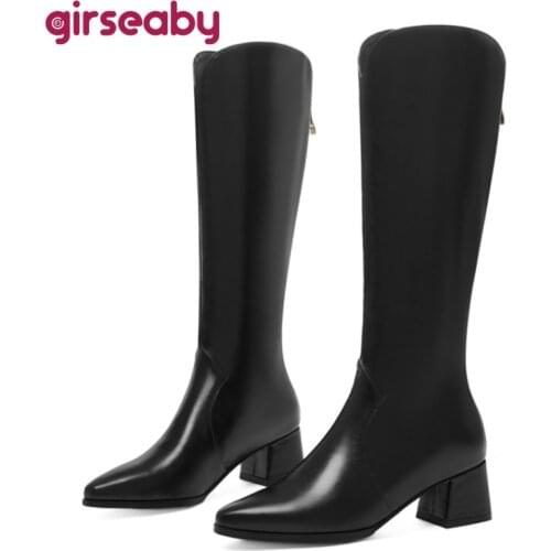 Girseaby 2021 Autumn Women Boots Pu Leather Pointed toe Zipper Knee Boots Winter Cowboy Boots Fashion Western Boots Woman Denim