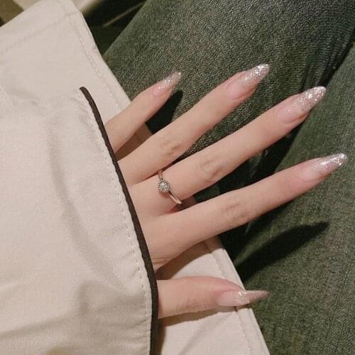 24pcs Nails Patch Glue Type Shiny Long Paragraph Fashion Removable Manicure Patch False Nails Save Time Nail Patch SAL99