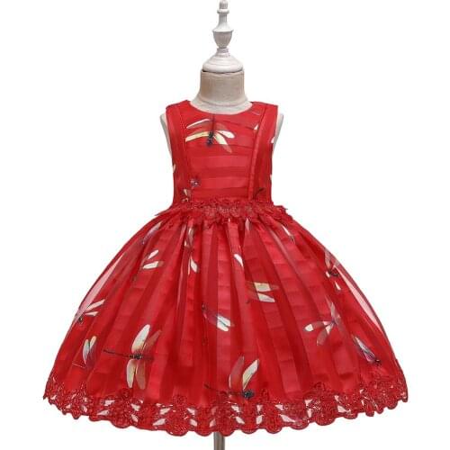 Girls summer dress for girls vestidos clothes robe fille vestido prom dresses sukienki ropa floral princess Dragonfly pattern