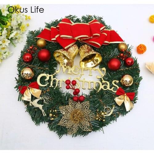 30cm Christmas Wall Hanging Decoration Flower Garland Ornament Christmas Wreath Decor Door Decor Cute Bow Bell Tree Decroation