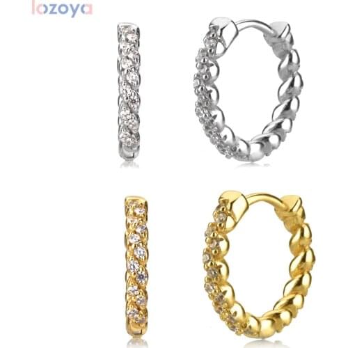LOZOYA 925 Sterling Silver Big Hoops 11.5mm Round CIrcle Huggies Earring 2020 Twist Zircon CZ Jewelry Rock Punk Loops Piercing