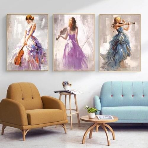 Modern Abstract Portrait Posters and Prints Wall Art Canvas Painting the Violin Player Decorative Pictures for Living Room Decor