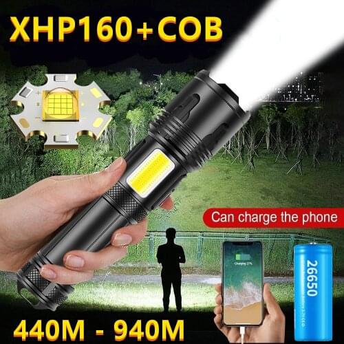 Super XHP160 16-core COB Powerful Led Flashlight torch XHP90 USB Rechargeable Tactical flash light 18650 26650 Zoom led lantern