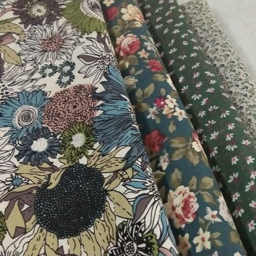 100% Cotton Poplin Green Sunflower Small Flower Printed Cotton Poplin fabric Patchwork Cloth Dress Quilting Home Decor