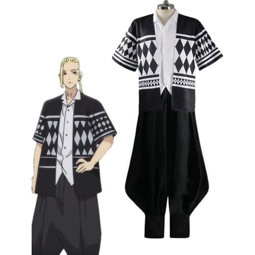 Tokyo Revengers Cosplay Anime Draken Black White Top For Summer Hanagaki Takemichi Ken Ryuguji Haori Kimono Tee Men Short-sleeve