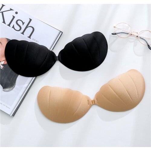 Shell Shaped Front Buckle Strapless Smooth Invisible Bra With Silicone Glue Gathered Together Sexy Women Bra 3pcs/lot