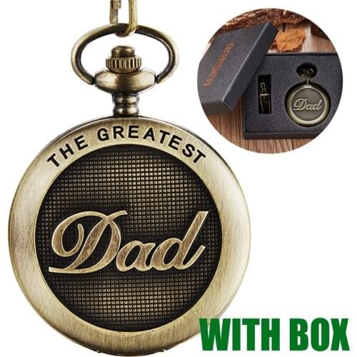 The Greatest DAD Pocket Watch with Gift Box Fathers Day I LOVE YOU DAD to Daddy Birthday Present Men Gold Bronze FOB Chain Cloc