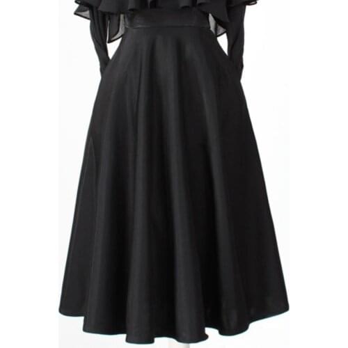 2021 Spring Autumn Vintag High Waist Pleated Midi Skirt Black plus size 2XL