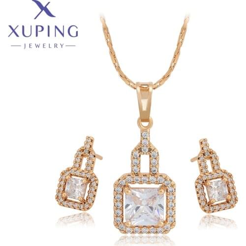 Xuping Jewelry New Arrival Square Shaped Gold Plated Jewelry Set Women Gift Party Gift 65932