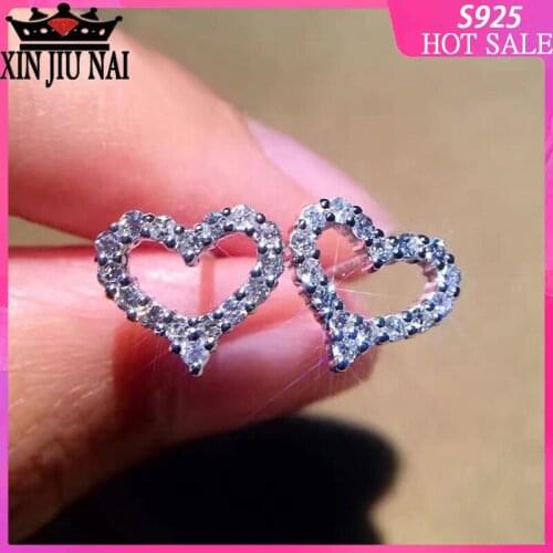 S925 sterling silver love super sparkling diamond earrings female simple and cute heart-shaped earrings jewelry is not allergic