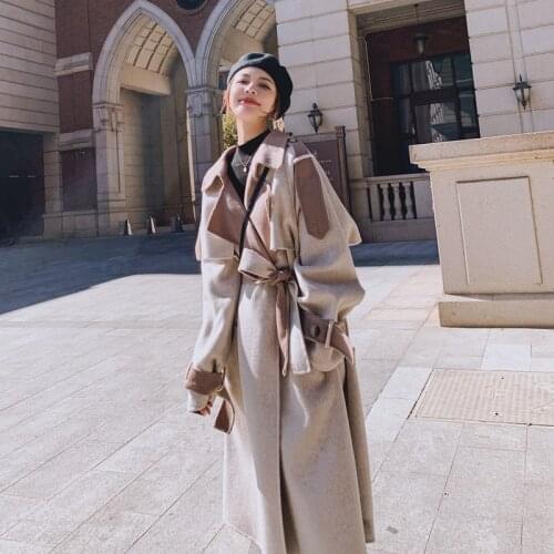 England Style Womens Wool Blend Coat Double-Breasted Long Overcoat for Lady Winter Warm Thick Outerwear Female Clothes