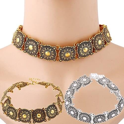 Vintage Women Lady Carved Alloy Choker Collar Bib Punk Necklace Jewelry