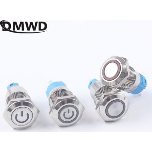 12mm Metal Push Button Switch for Car Horn Auto Switches Green Red Blue Ring Power LED Light 3V12V24V220V Latching self rest