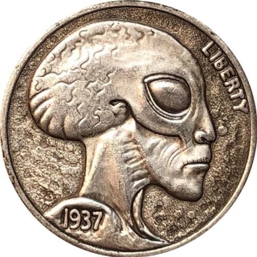 1937 Alien head AB Souvenir Coins Collectibles 3D Antique Metal Commemorative Morgan Hobo Coin Copy Home Decor New Year Gifts
