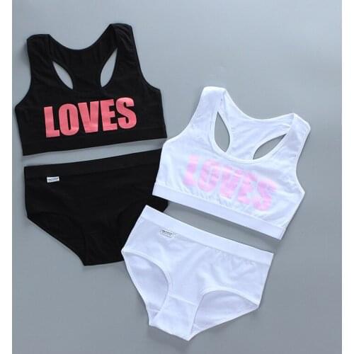 2pcs Girls Training Bras + Panties Set Kids Soft Underwear Girls Accessories Breathable Children Bras for Teen Girl 8-16y