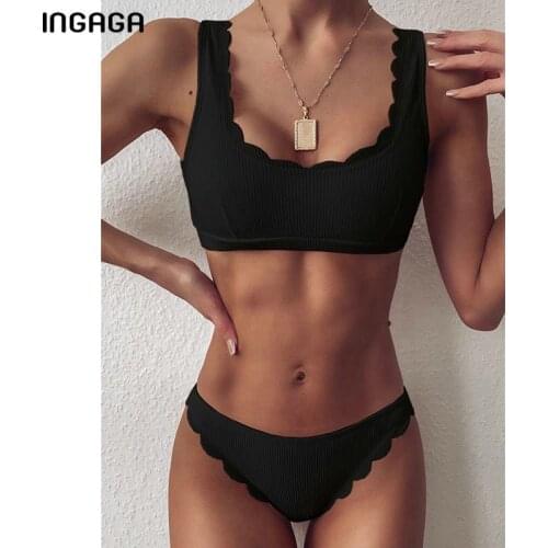 2021 Sexy One Piece Swimsuit Push Up Swimwear Women Scalloped Bathing Suit Women Solid Ribbed Biquini Bikini Set Bathers