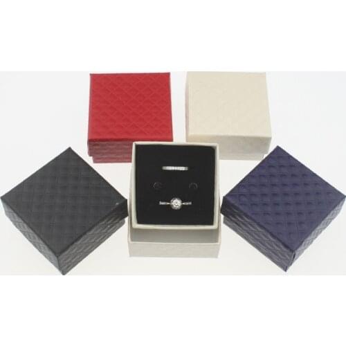24pcs/lot 5*5*3cm jewelry earring ring gift Grid lines Imitation leather boxes 4 different color quare carton with Sponge