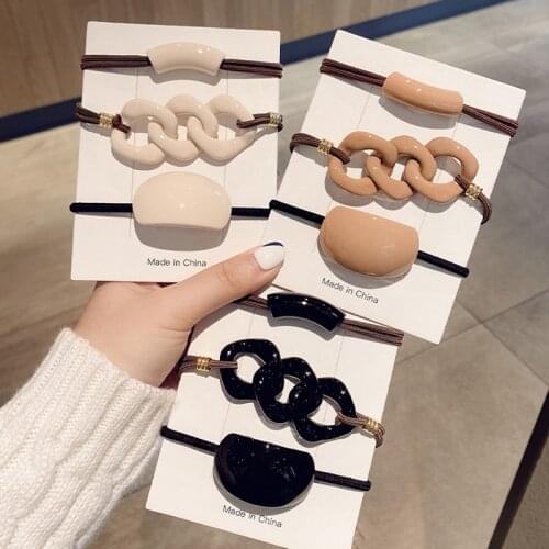 3pcs/set Women Simple Elastic Head Bands Acrylic Ponytail Clip Korean Style OL Rubber Bands Hair Accessories
