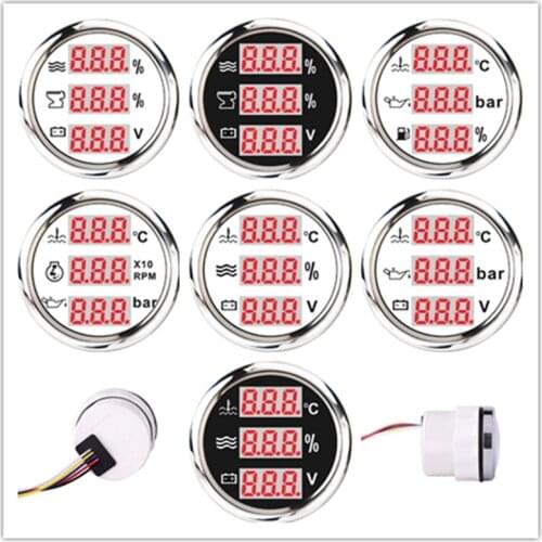 3 in 1 Multi-Functional Digital Gauge 52mm RPM Water Temp Fuel Level Oil Pressure Voltmeter Holding Tank with Alarm 9-32V