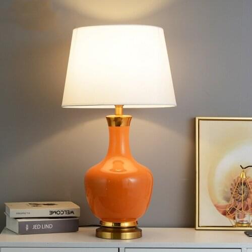 38x70cm American Style Orange Ceramic Table Lamp For Bedroom Bedside Lamp New Chinese Living Room Decorative Ceramic Lamps
