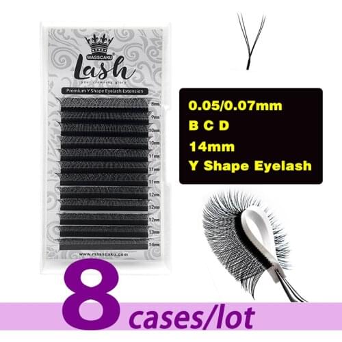 8 Cases/Lot MASSCAKU 12 lines Matte Individual Mink Premium Y-shaped Fluffy Lashes Trays 8-15mm C/D Curl Makeup Maquiagem cilios