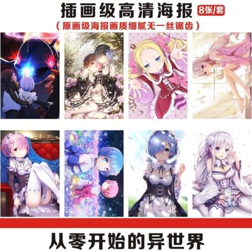 8Pcs/Lot Anime Poster Re:Life In A Different World From Zero Art Print Wall Stickers Home Room Decoration Gift