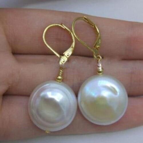Free shipiing Huge 12-13mm White Baroque South Sea Pearl Earrings 14K/20 hook