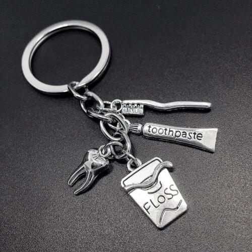 Creative Teeth Keychain Toothbrush Toothpaste Alloy Keychain Exquisite Dental Care Doctor Nurse Home Accessories