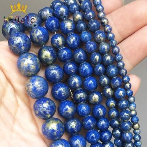 Natural Stone Beads Round Dark Blue Plated Gold Jades Loose Beads For Jewelry Making DIY Bracelet Accessories 15'' 4/6/8/10/12mm