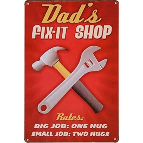 Dads Fix It Shop Dad Repair Shop for Birthday Thanksgiving Gifts for Dad Retro Metal Tin Sign Plaque Poster Wall Decor