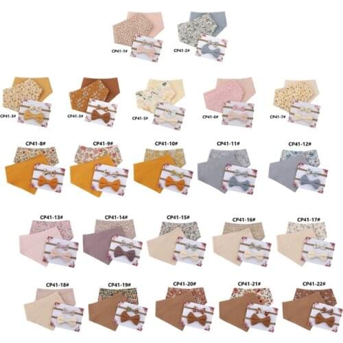 Baby Bowknot Soft Cotton Hair Band Double Side Bib Set Feeding Drool Saliva Towel Elastic Bow Headband Infants Bandana Burp H3CD