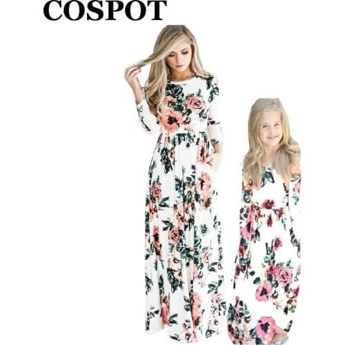 COSPOT Mother and Daughter Long Dress Mom and Girl Floral Boho Beach Dress Women Evening Party Dress Girls Clothes 2021 New 45E