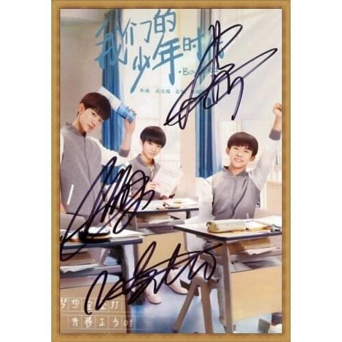 Signed TFBOYS autographed group photo 6 inches free shipping Chinese Pop 012018C